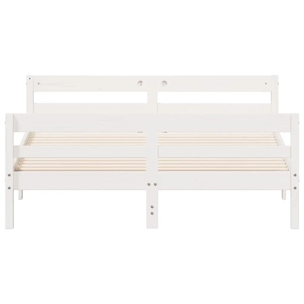 White Double Bed Frame Solid Pine Wood 137x187cm Plywood Slatted Base Wooden Bedroom Furniture