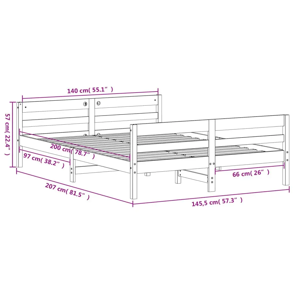 White Double Bed Frame Solid Pine Wood 137x187cm Plywood Slatted Base Wooden Bedroom Furniture