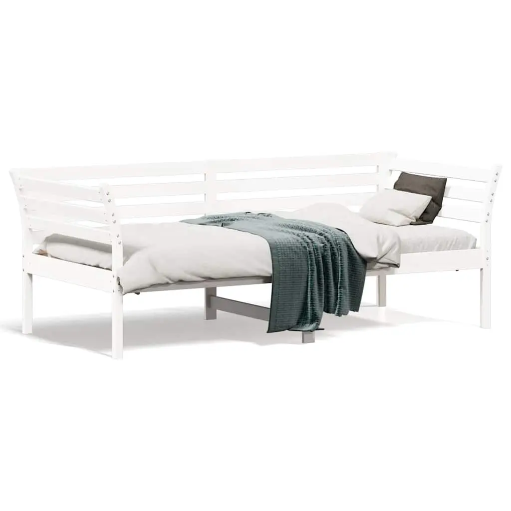Day Bed White 90x190 cm Solid Pine Wood Sofa Bed with Guardrails Slatted Base