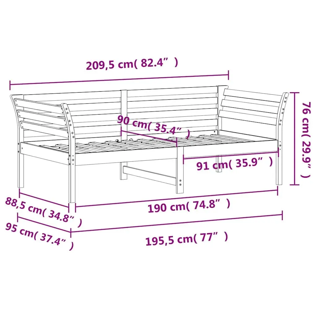 Day Bed White 90x190 cm Solid Pine Wood Sofa Bed with Guardrails Slatted Base