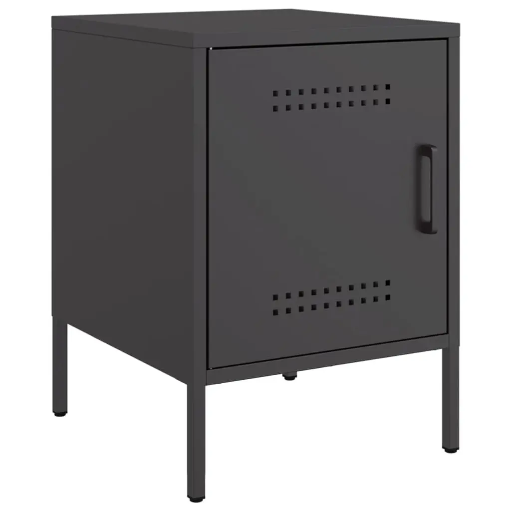 Industrial Nightstand Set 2 Piece Black Steel Bedside Storage Table