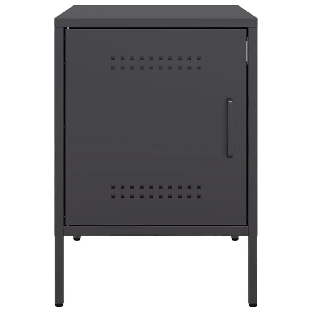 Industrial Nightstand Set 2 Piece Black Steel Bedside Storage Table