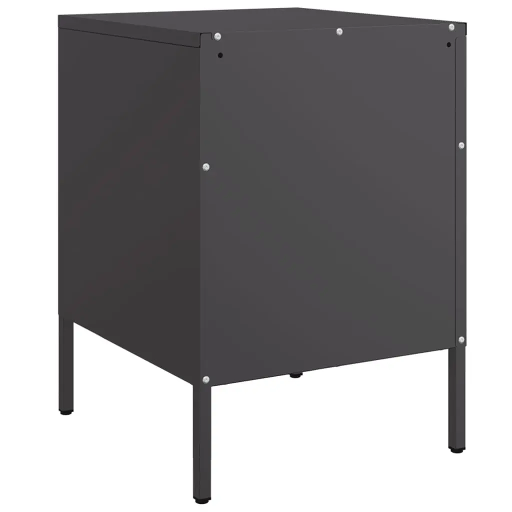 Industrial Nightstand Set 2 Piece Black Steel Bedside Storage Table