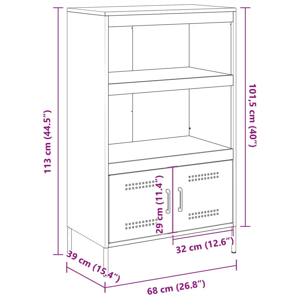 Highboard Storage Cabinet Steel Black Industrial Style 68 x 39 x 113 cm
