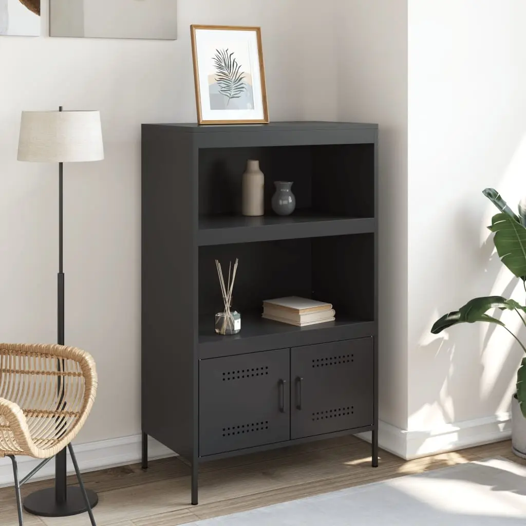 Highboard Storage Cabinet Steel Black Industrial Style 68 x 39 x 113 cm