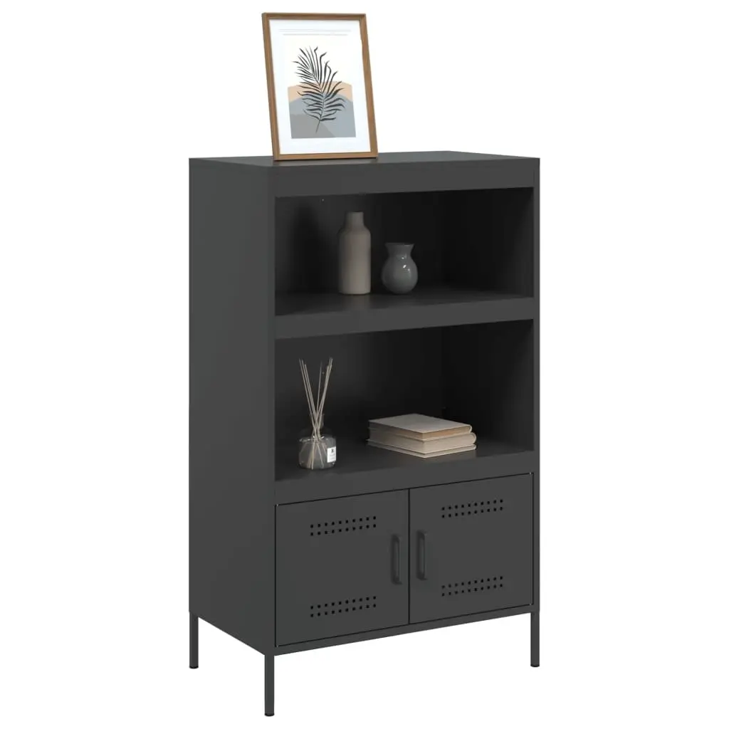 Highboard Storage Cabinet Steel Black Industrial Style 68 x 39 x 113 cm