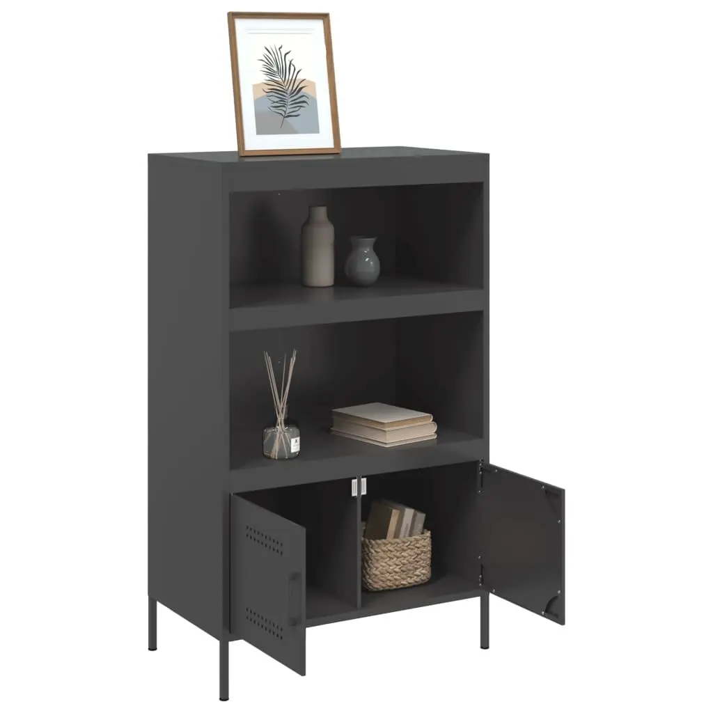 Highboard Storage Cabinet Steel Black Industrial Style 68 x 39 x 113 cm