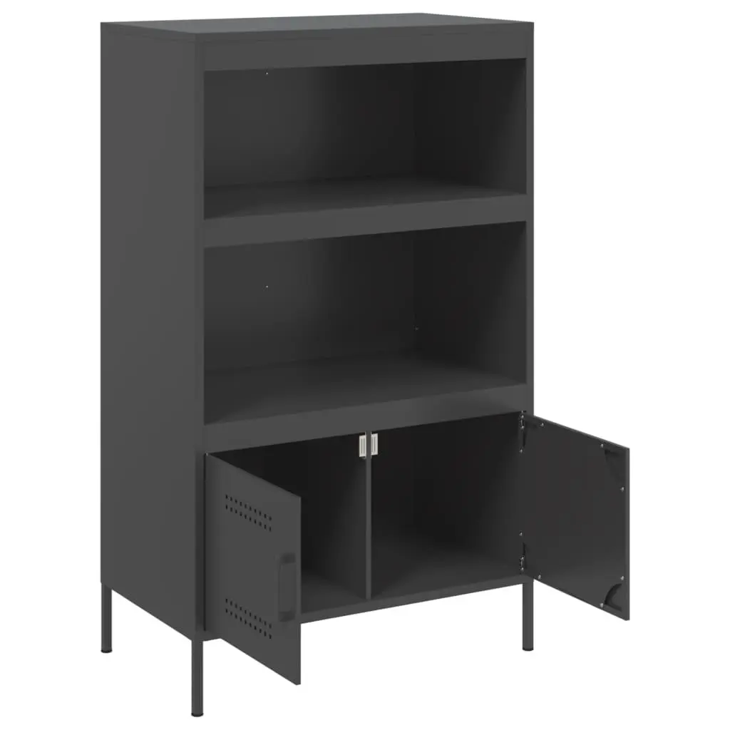 Highboard Storage Cabinet Steel Black Industrial Style 68 x 39 x 113 cm
