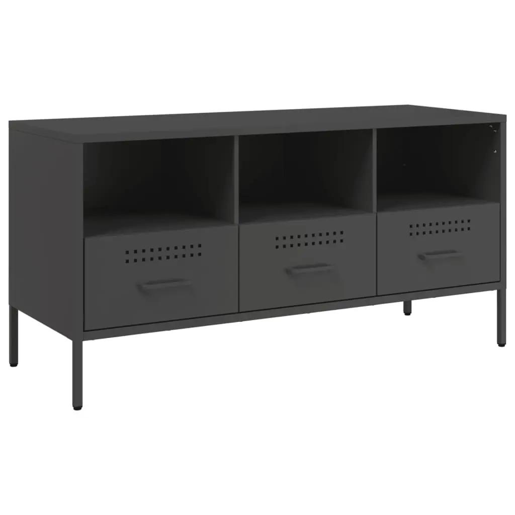 TV Cabinet Black Industrial Style Steel Frame Living Room Storage Unit 100.5cm