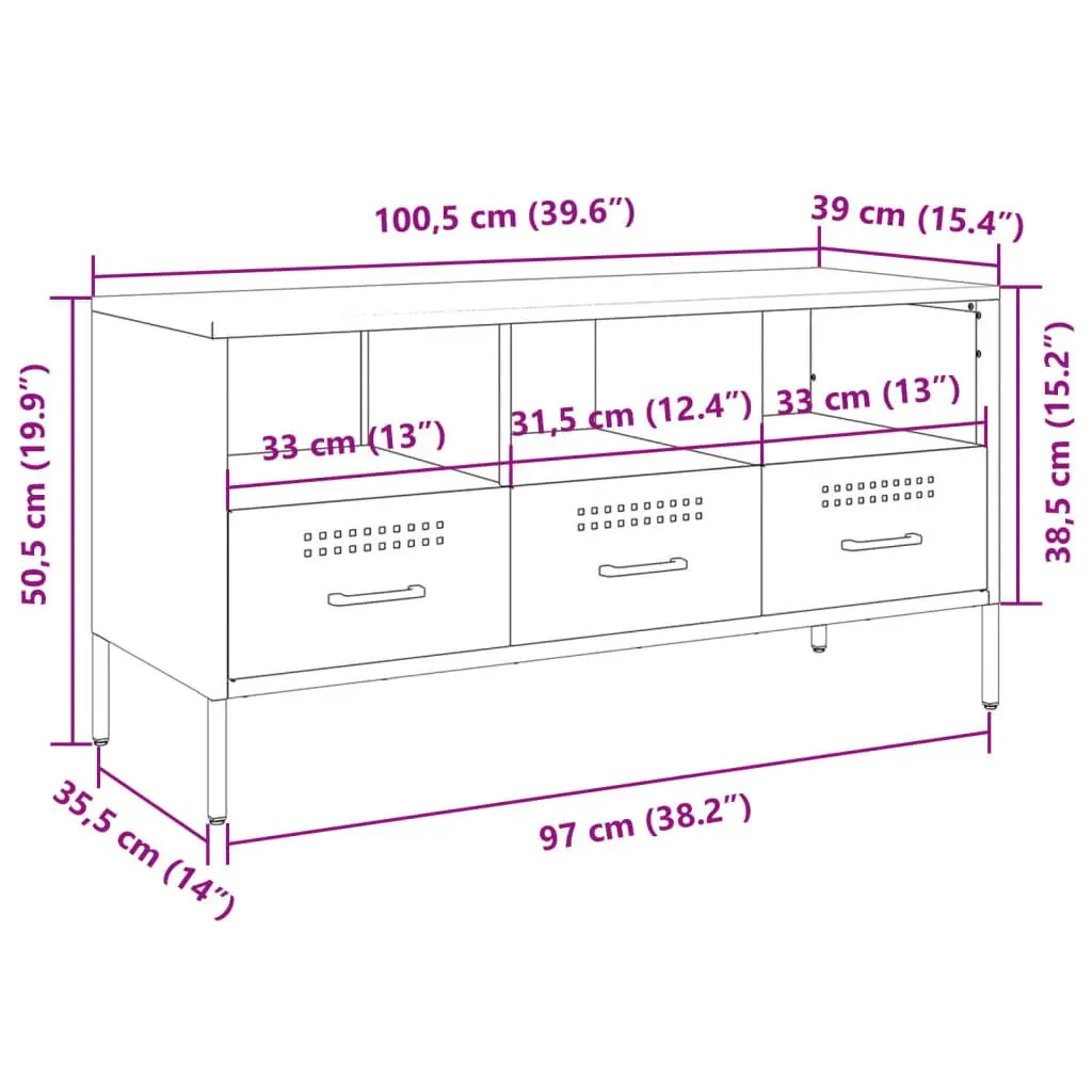 TV Cabinet Black Industrial Style Steel Frame Living Room Storage Unit 100.5cm