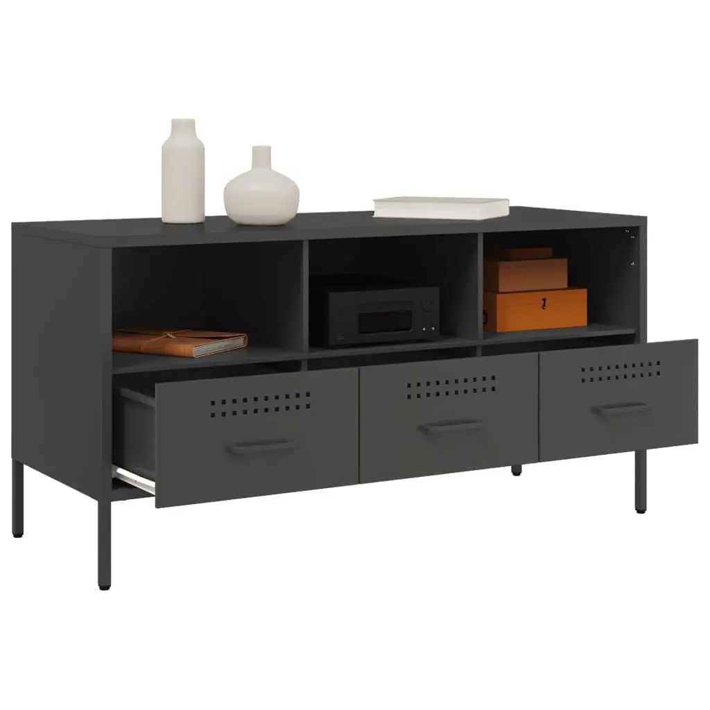 TV Cabinet Black Industrial Style Steel Frame Living Room Storage Unit 100.5cm
