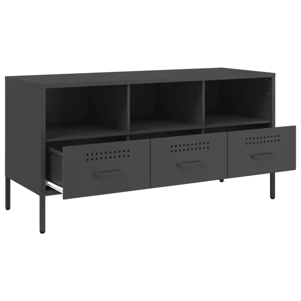 TV Cabinet Black Industrial Style Steel Frame Living Room Storage Unit 100.5cm