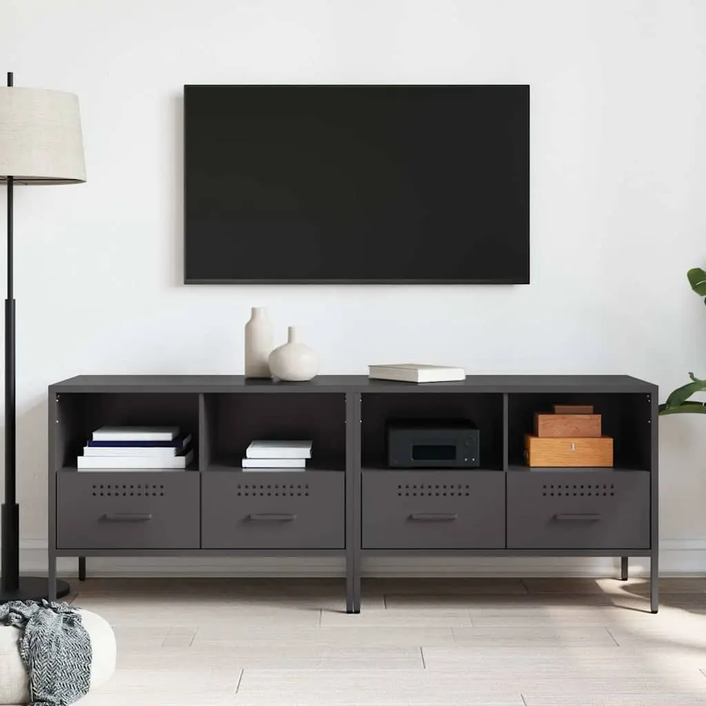 TV Cabinets 2 pcs Black Industrial Storage Unit Steel Frame Living Room Bedroom