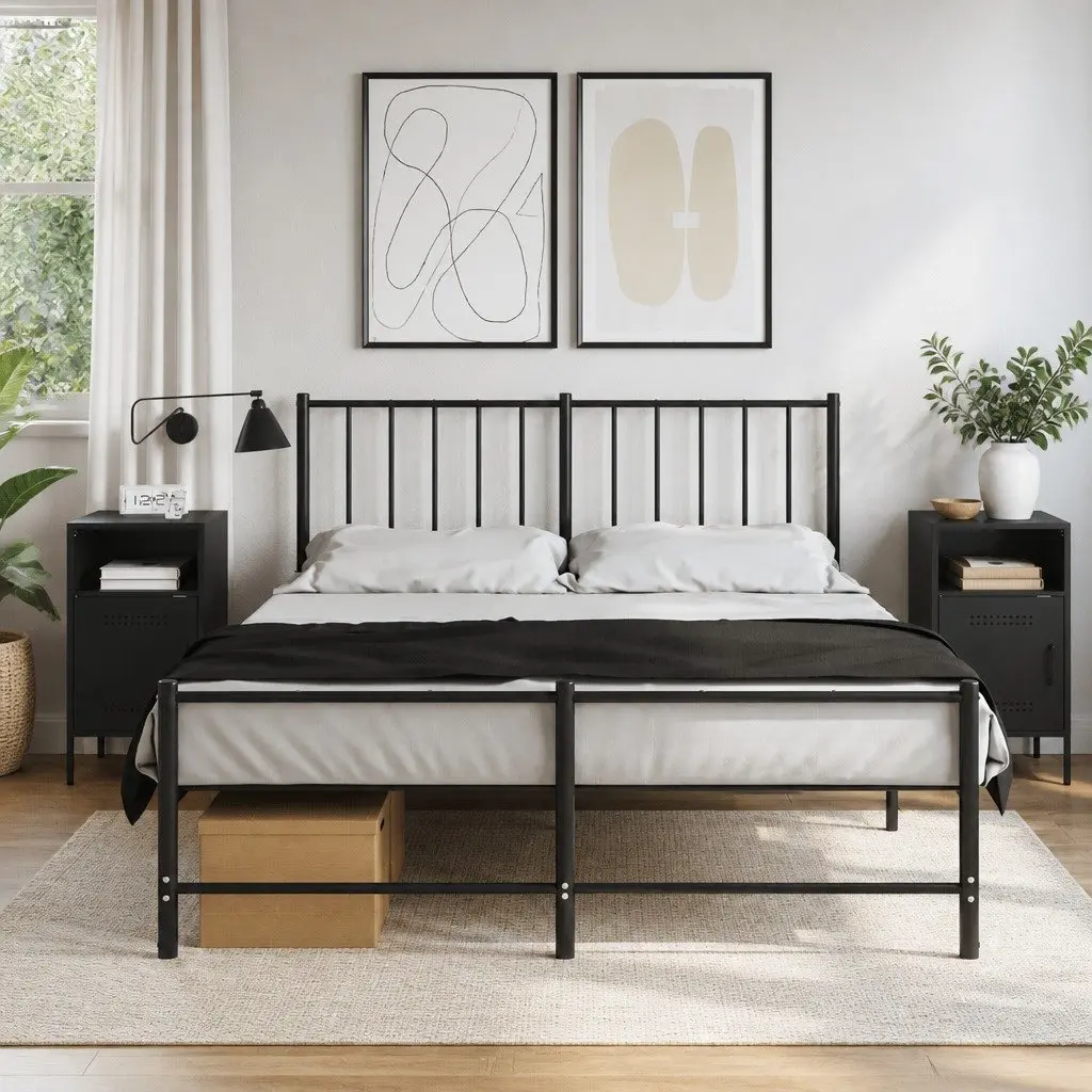 Bedside Cabinet Steel 36x39x68 cm Black 2 Piece Industrial Storage Nightstand Table