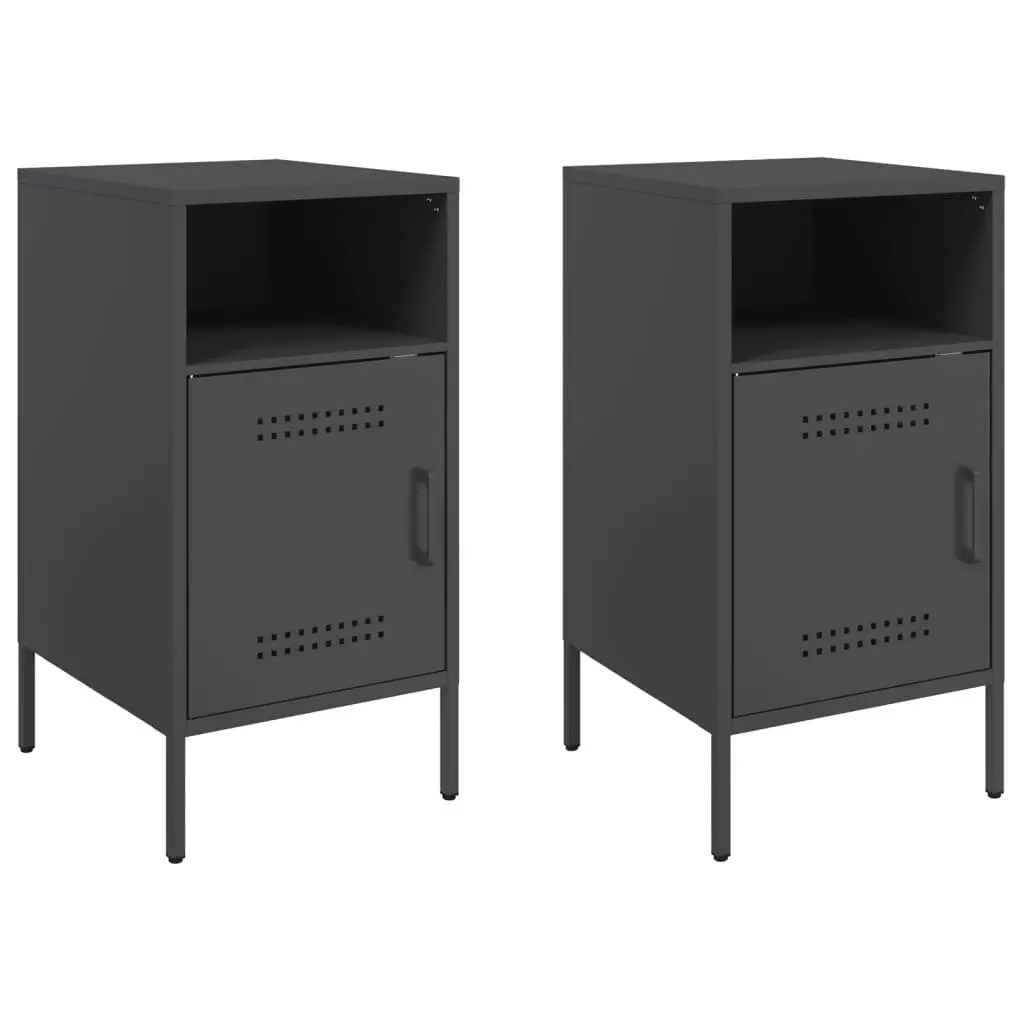 Bedside Cabinet Steel 36x39x68 cm Black 2 Piece Industrial Storage Nightstand Table