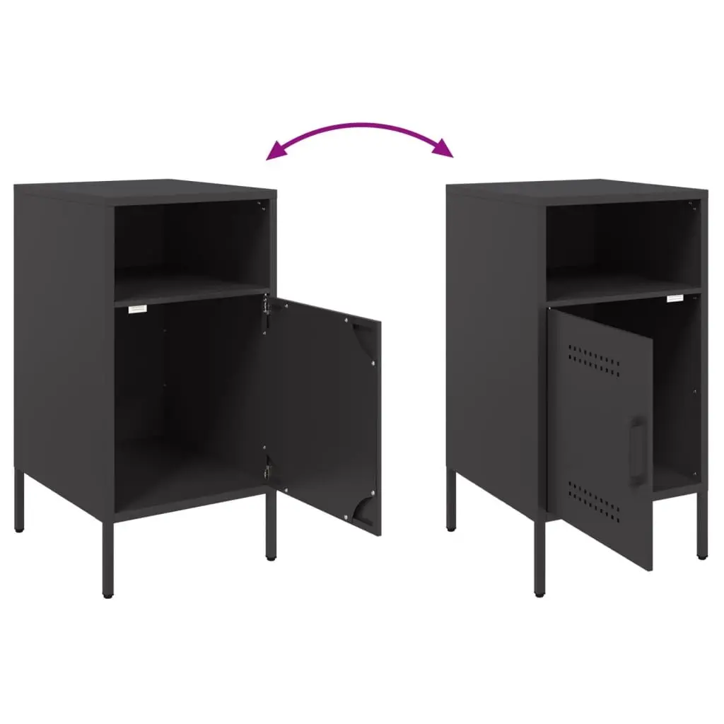 Bedside Cabinet Steel 36x39x68 cm Black 2 Piece Industrial Storage Nightstand Table