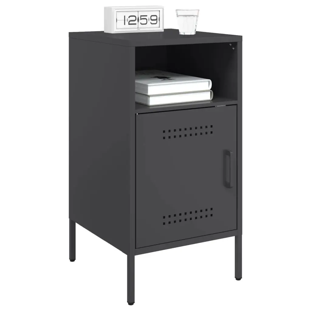 Bedside Cabinet Steel 36x39x68 cm Black 2 Piece Industrial Storage Nightstand Table