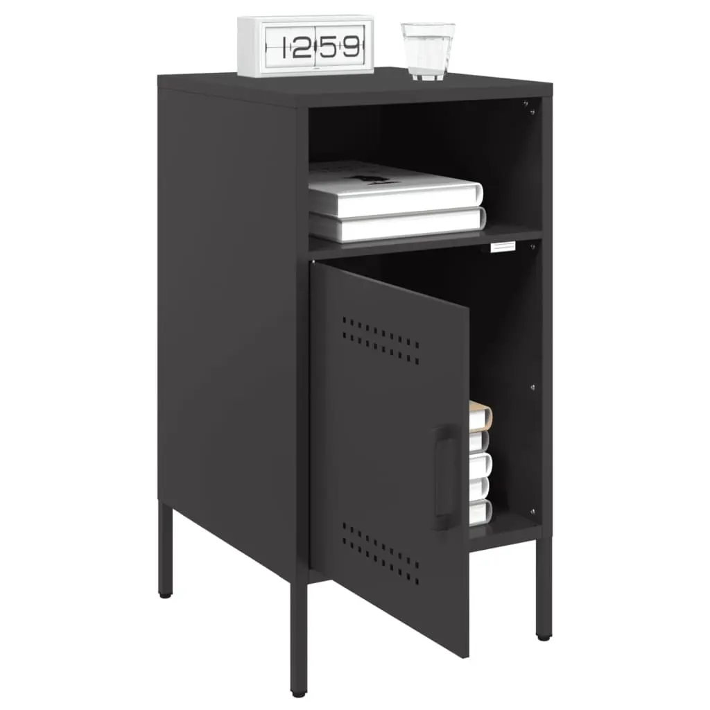 Bedside Cabinet Steel 36x39x68 cm Black 2 Piece Industrial Storage Nightstand Table
