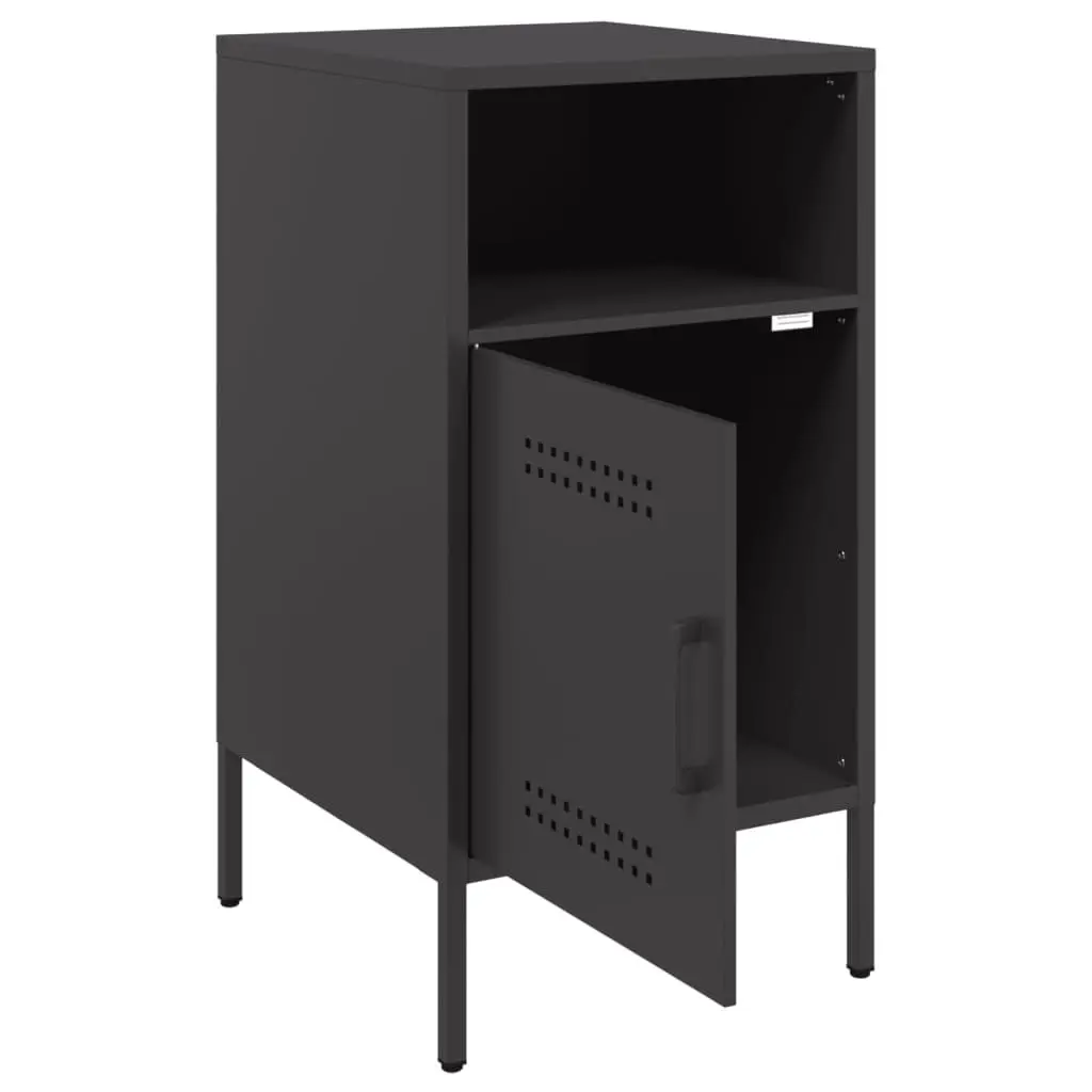 Bedside Cabinet Steel 36x39x68 cm Black 2 Piece Industrial Storage Nightstand Table