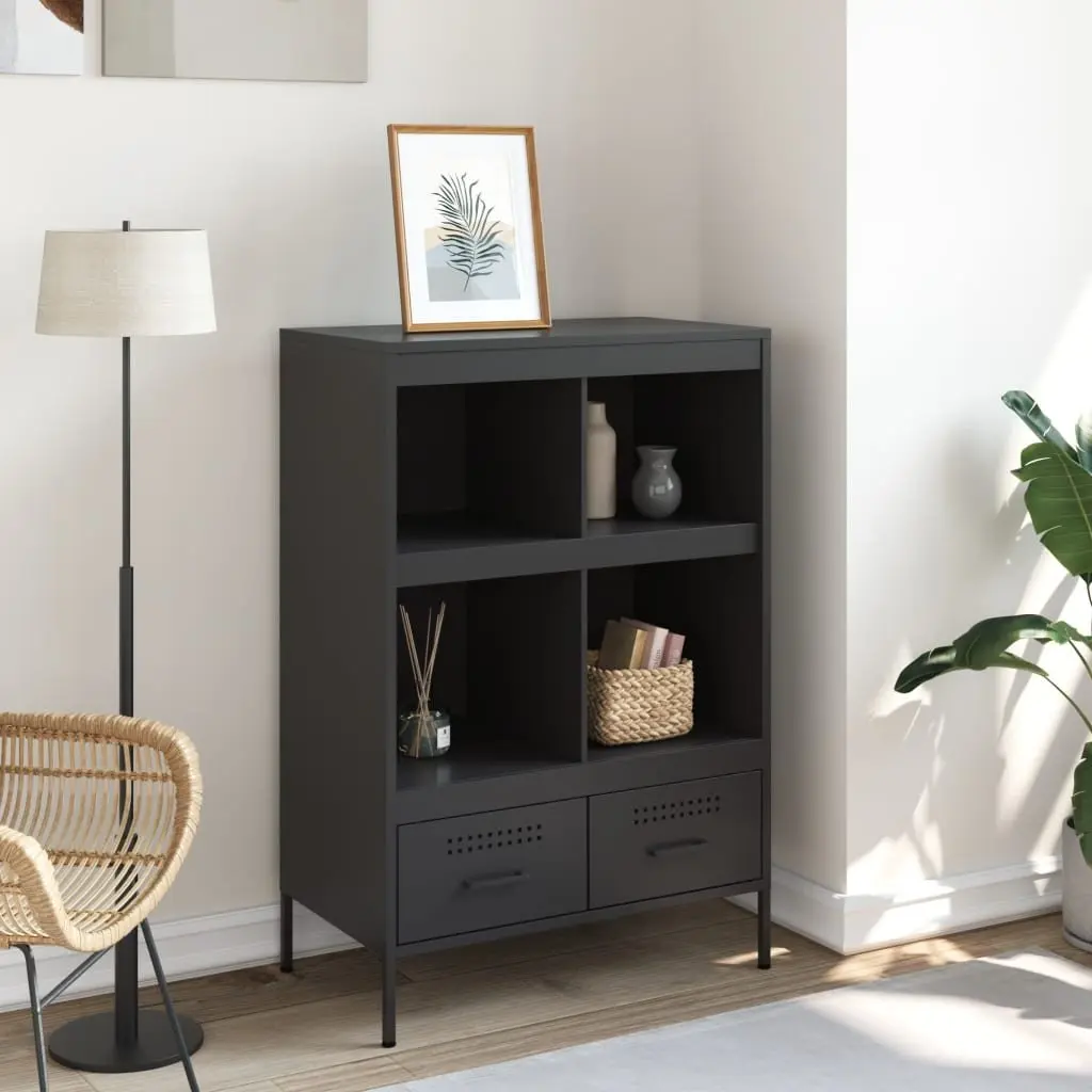 Highboard Cabinet Storage Industrial Style Black Cold Rolled Steel 68x39x101.5cm Sideboard