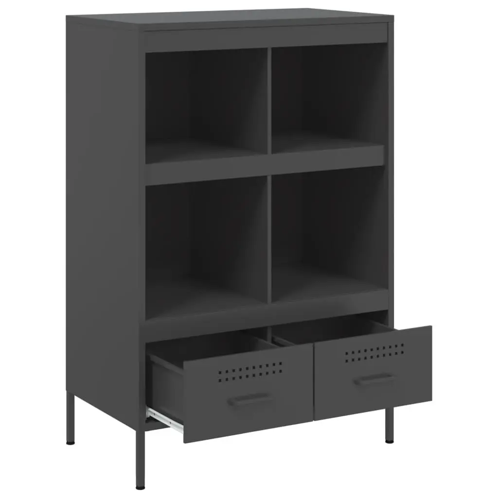 Highboard Cabinet Storage Industrial Style Black Cold Rolled Steel 68x39x101.5cm Sideboard