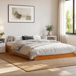 Bed Frame Solid Wood Pine Brown 150x200 cm Sleep Furniture Bedroom Platform