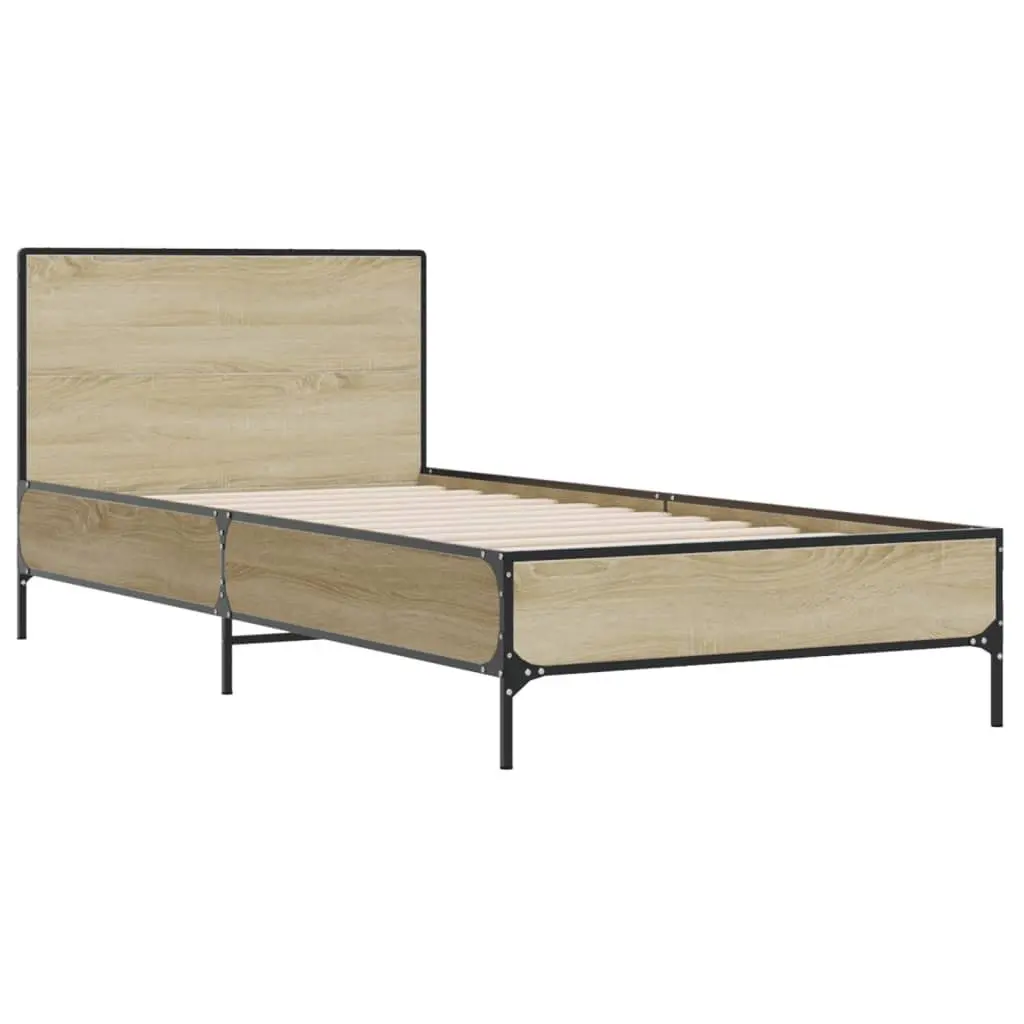 Bed Frame Single 90x190cm Brown Wooden Slats Headboard Support Sleep Furniture