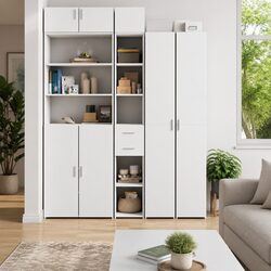 Highboard Storage Cabinet White Modern Engineered Wood Sideboard Cupboard