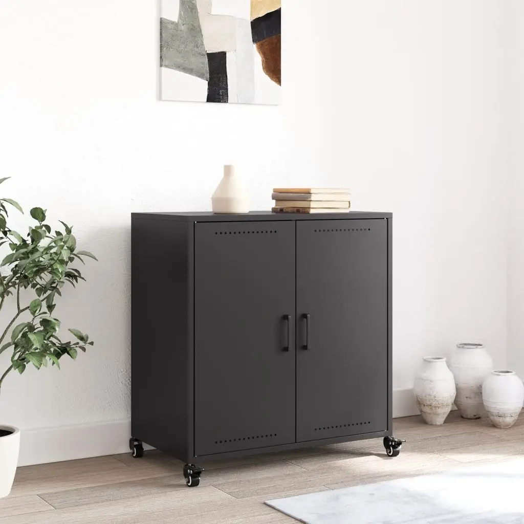Sideboard Black Storage Cabinet Elegant Furniture Wheels Durable Steel Organiser