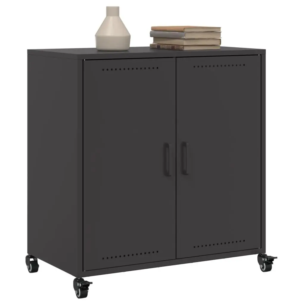 Sideboard Black Storage Cabinet Elegant Furniture Wheels Durable Steel Organiser
