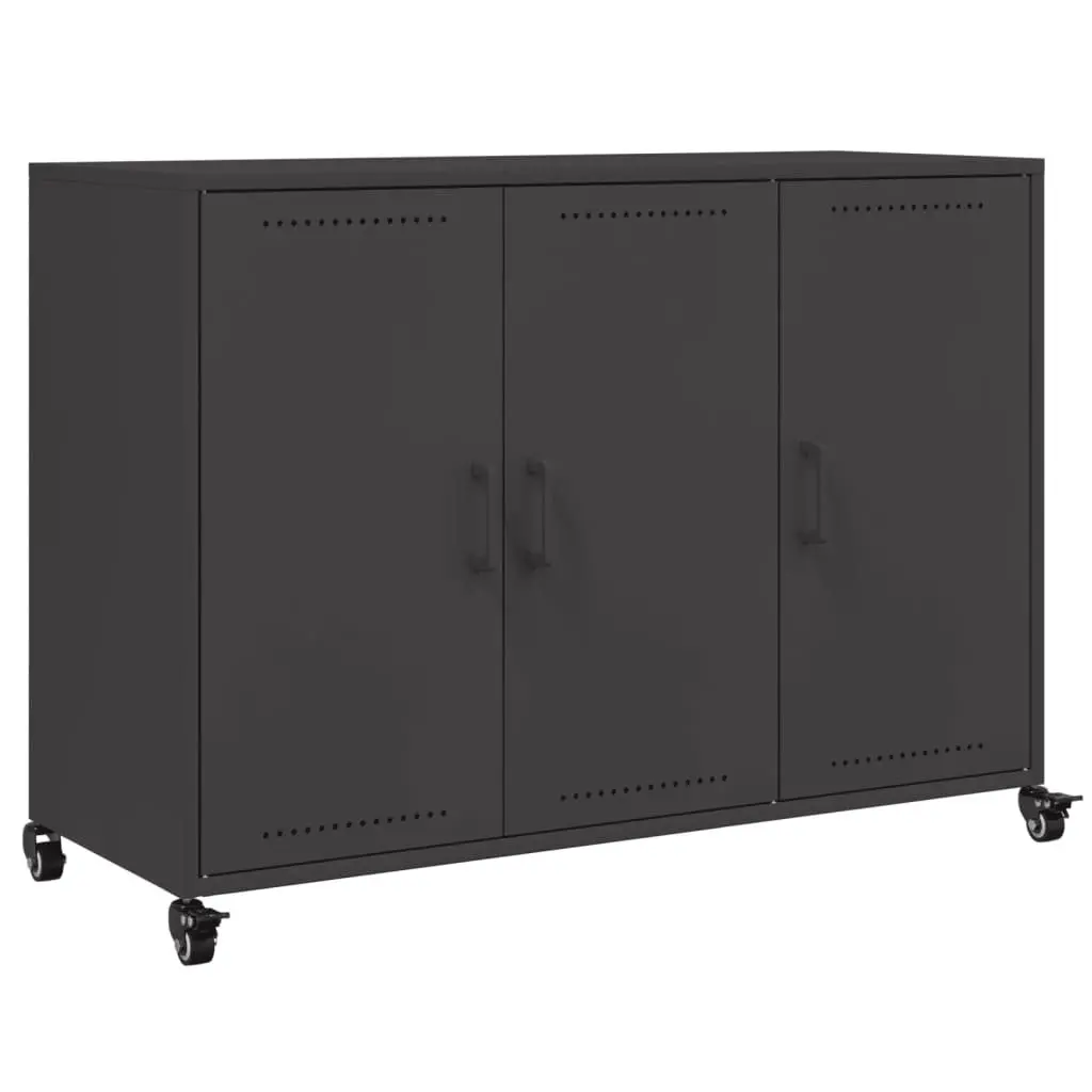 Sideboard Black Storage Cabinet Wheels Buffet Organiser Furniture 100.5x39x72cm