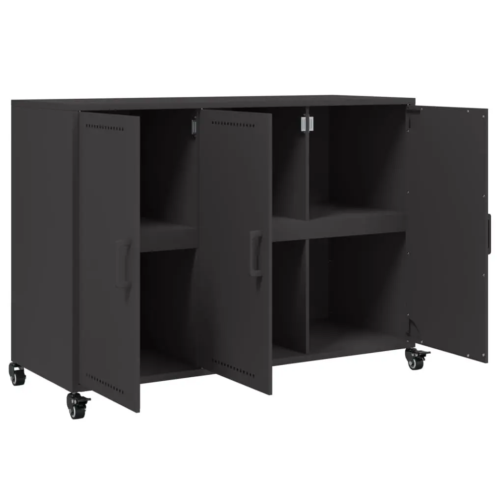 Sideboard Black Storage Cabinet Wheels Buffet Organiser Furniture 100.5x39x72cm