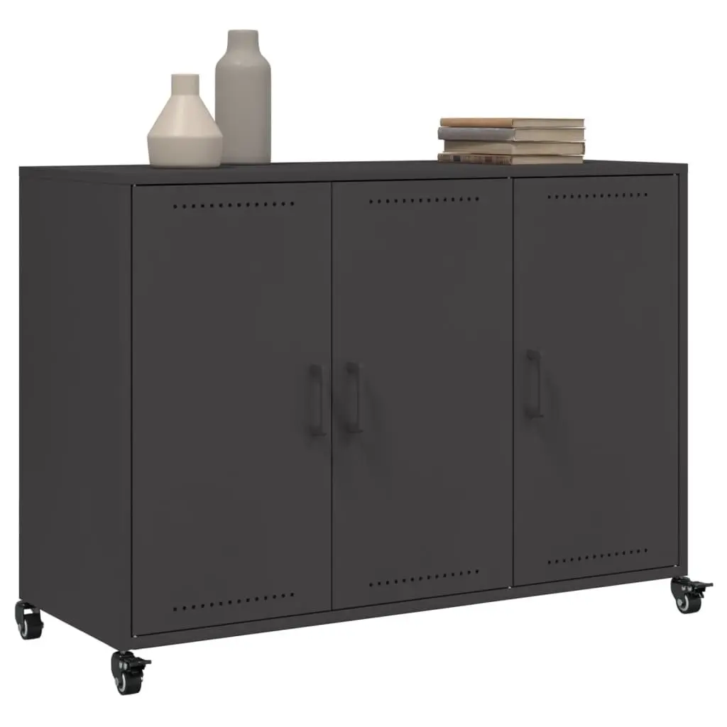 Sideboard Black Storage Cabinet Wheels Buffet Organiser Furniture 100.5x39x72cm