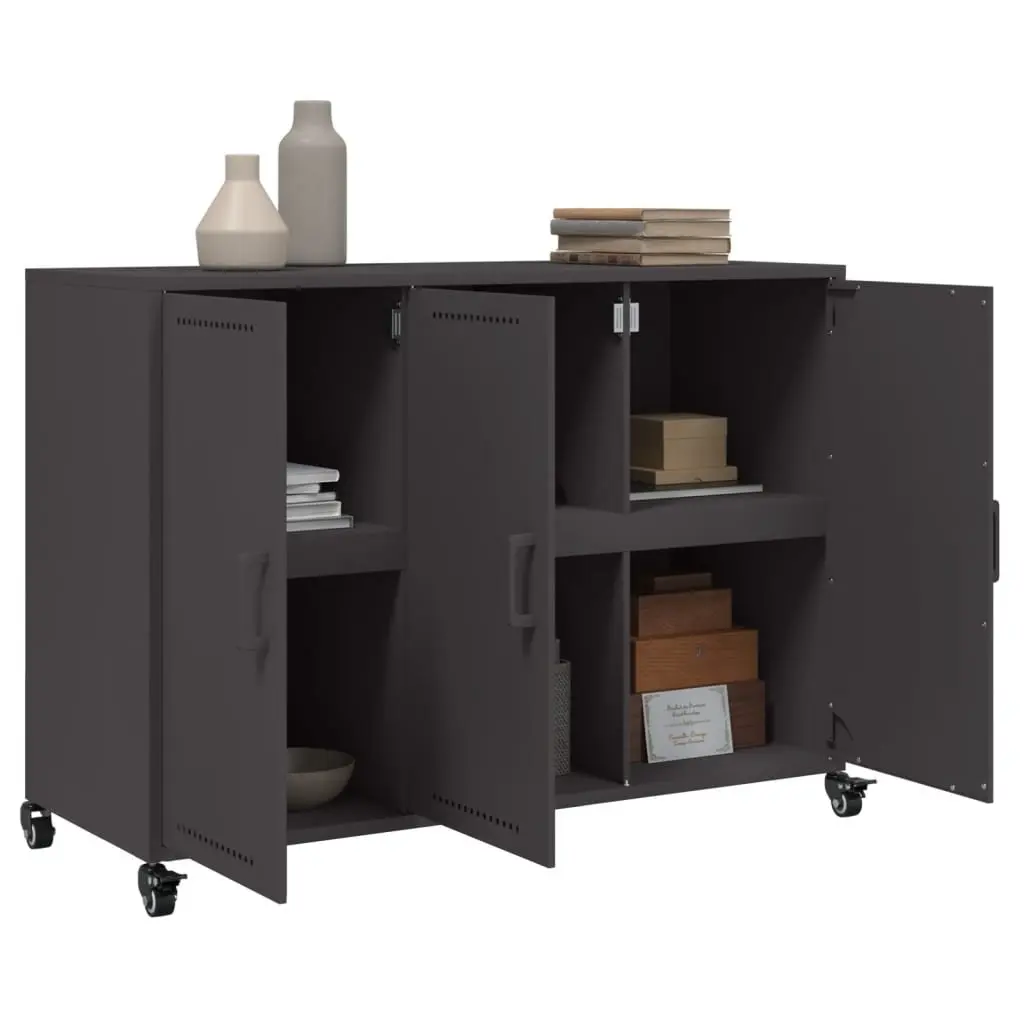 Sideboard Black Storage Cabinet Wheels Buffet Organiser Furniture 100.5x39x72cm