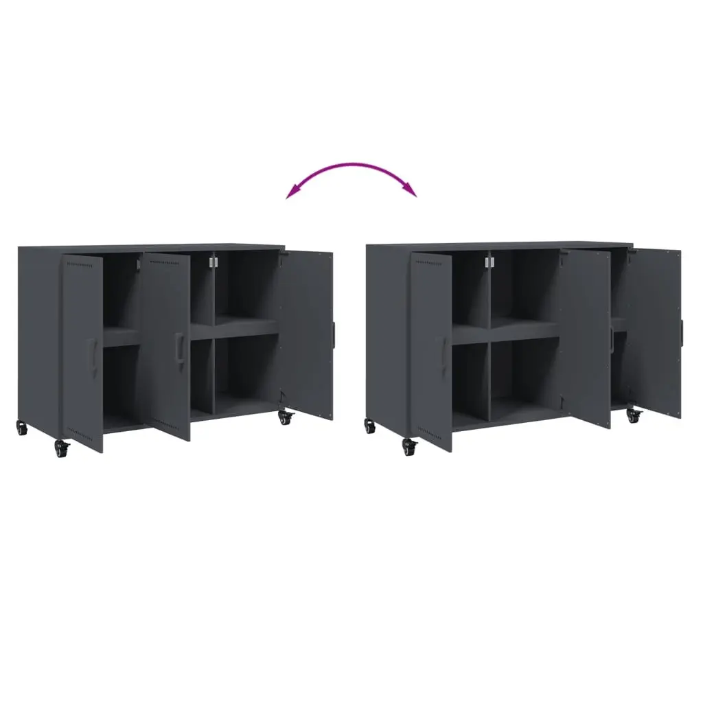 Sideboard Steel Anthracite 100.5 x 39 x 72 cm with Wheels