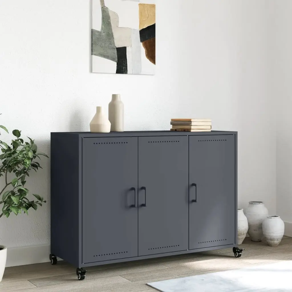 Sideboard Steel Anthracite 100.5 x 39 x 72 cm with Wheels