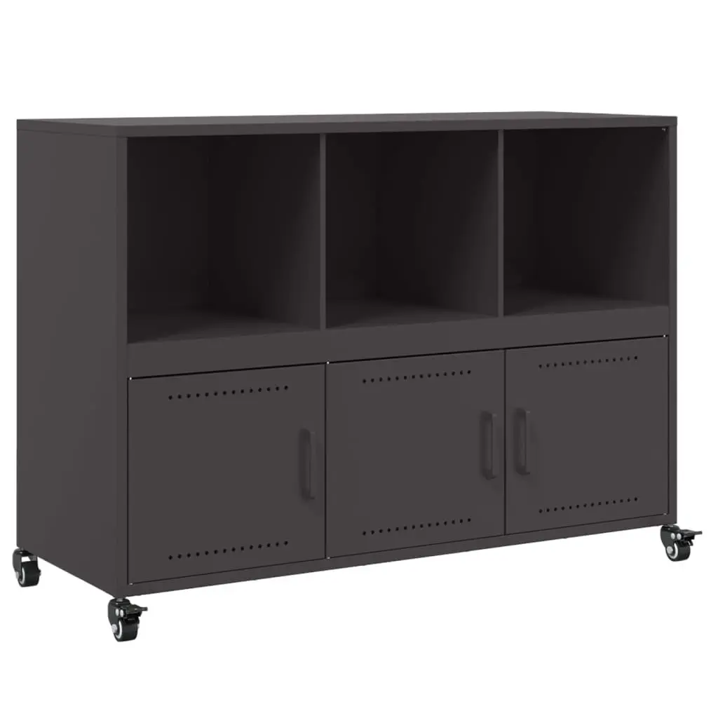 Sideboard Steel Black 100.5 x 39 x 72 cm Storage Cabinet with Wheels