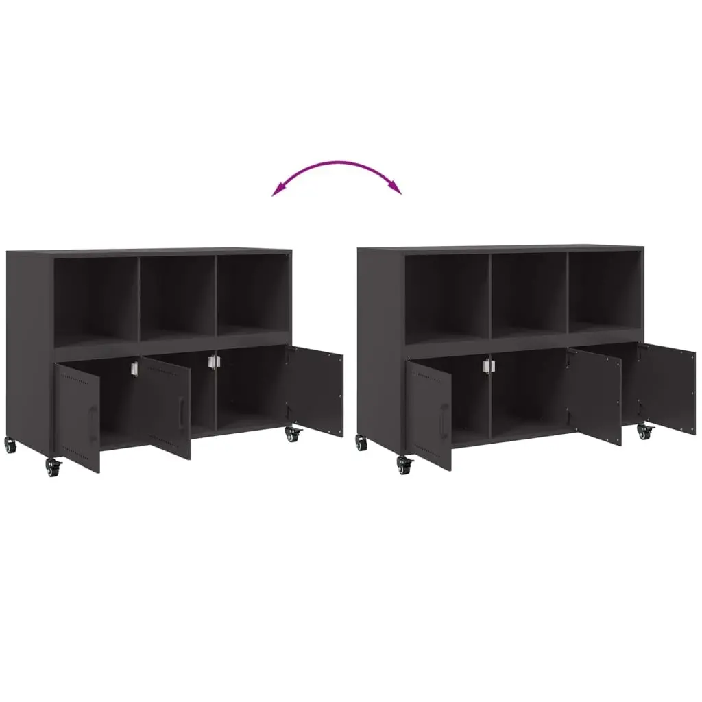 Sideboard Steel Black 100.5 x 39 x 72 cm Storage Cabinet with Wheels