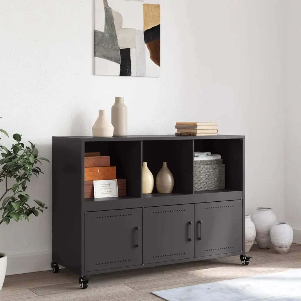 Sideboard Steel Black 100.5 x 39 x 72 cm Storage Cabinet with Wheels
