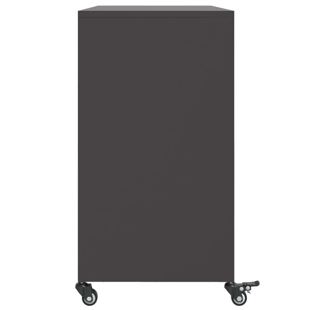Sideboard Steel Black 100.5 x 39 x 72 cm Storage Cabinet with Wheels