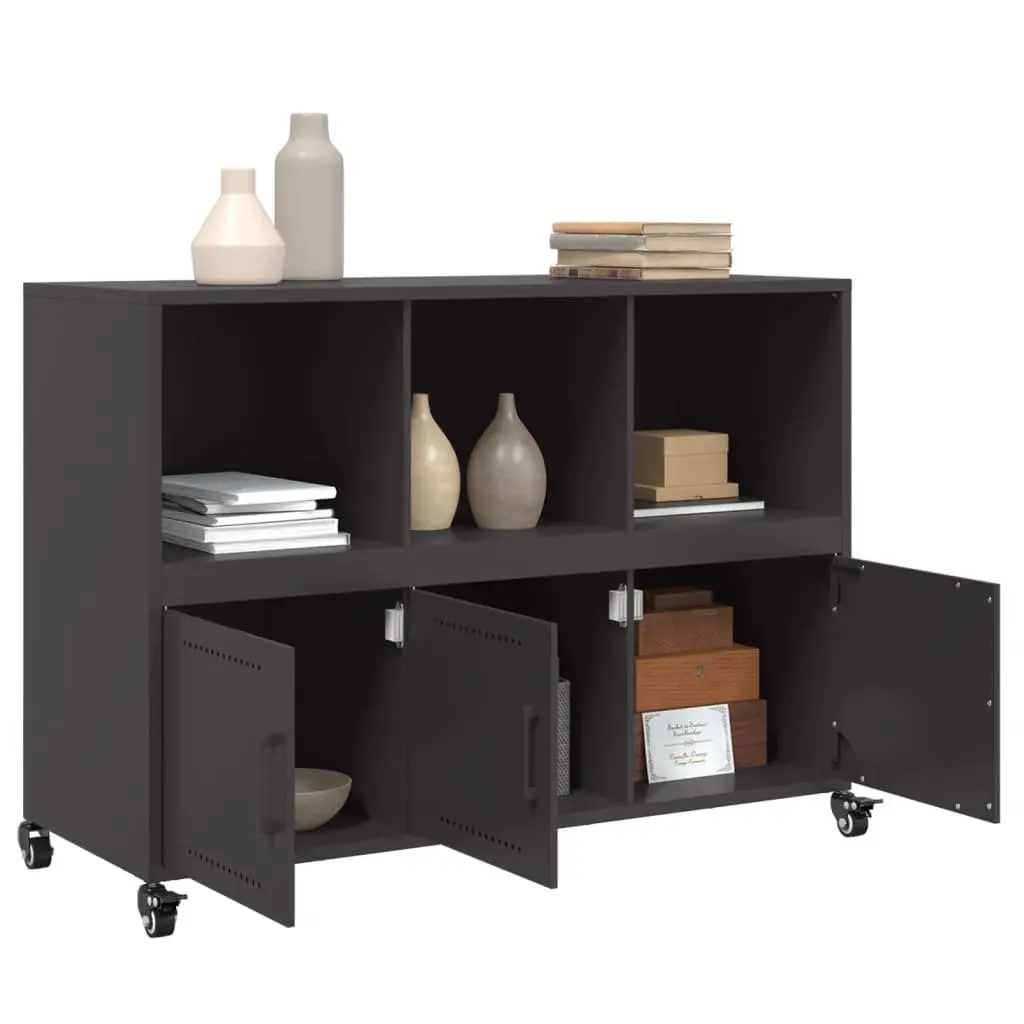 Sideboard Steel Black 100.5 x 39 x 72 cm Storage Cabinet with Wheels