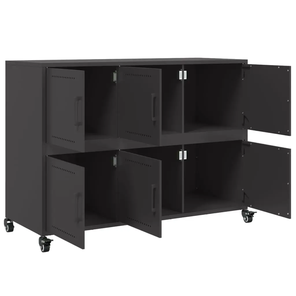 Sideboard Black Storage Cabinet 100.5x39x72 cm Steel Wheels Shelves Furniture