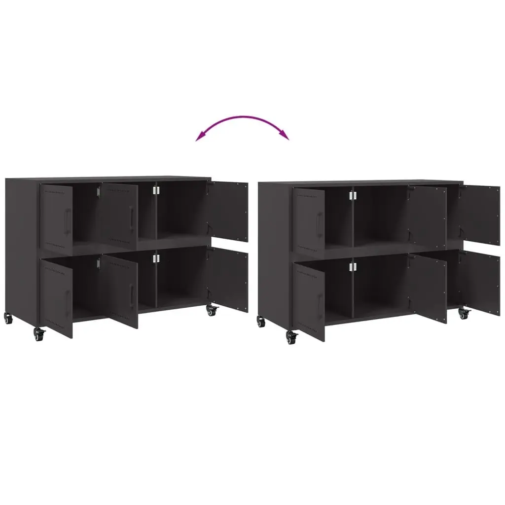Sideboard Black Storage Cabinet 100.5x39x72 cm Steel Wheels Shelves Furniture