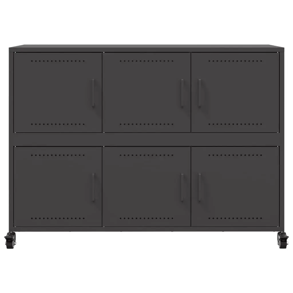 Sideboard Black Storage Cabinet 100.5x39x72 cm Steel Wheels Shelves Furniture