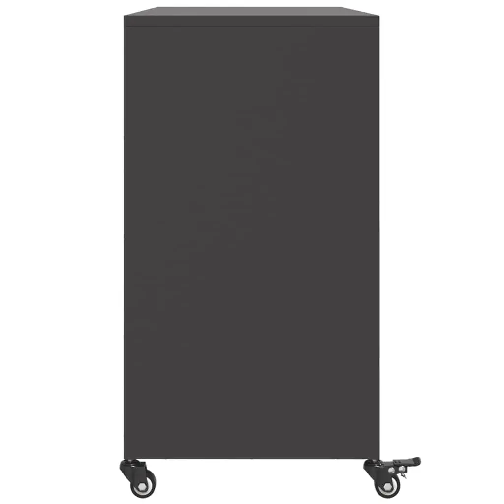 Sideboard Black Storage Cabinet 100.5x39x72 cm Steel Wheels Shelves Furniture