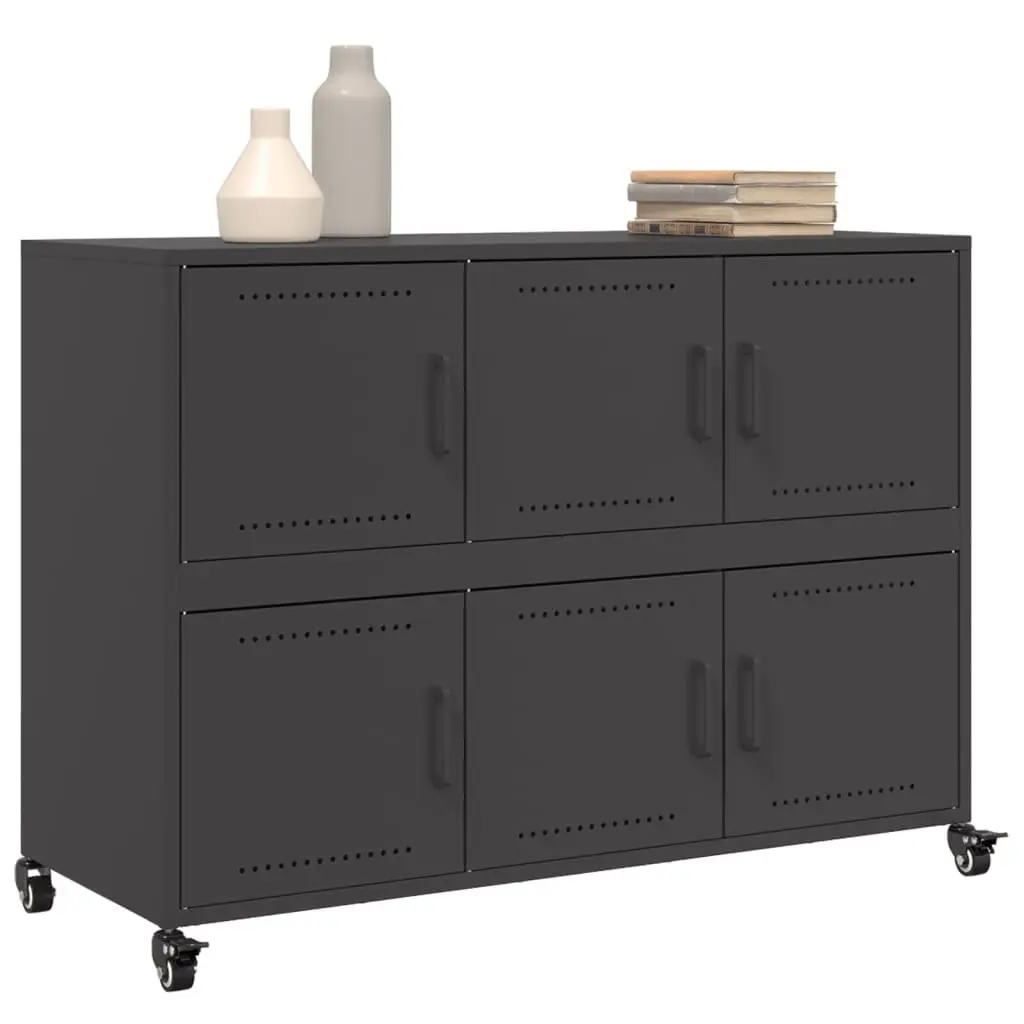 Sideboard Black Storage Cabinet 100.5x39x72 cm Steel Wheels Shelves Furniture