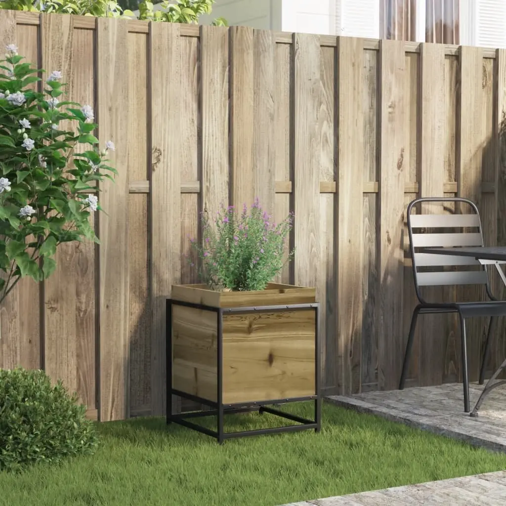 Outdoor Raised Planter Box Sturdy Construction 40x40x50cm Brown Impregnated Pine Wood Garden Bed