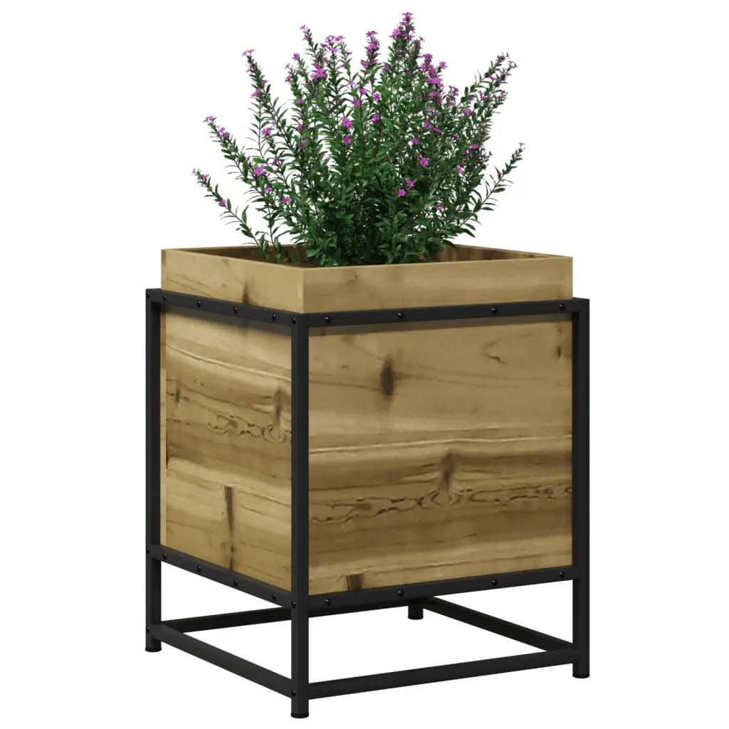 Outdoor Raised Planter Box Sturdy Construction 40x40x50cm Brown Impregnated Pine Wood Garden Bed