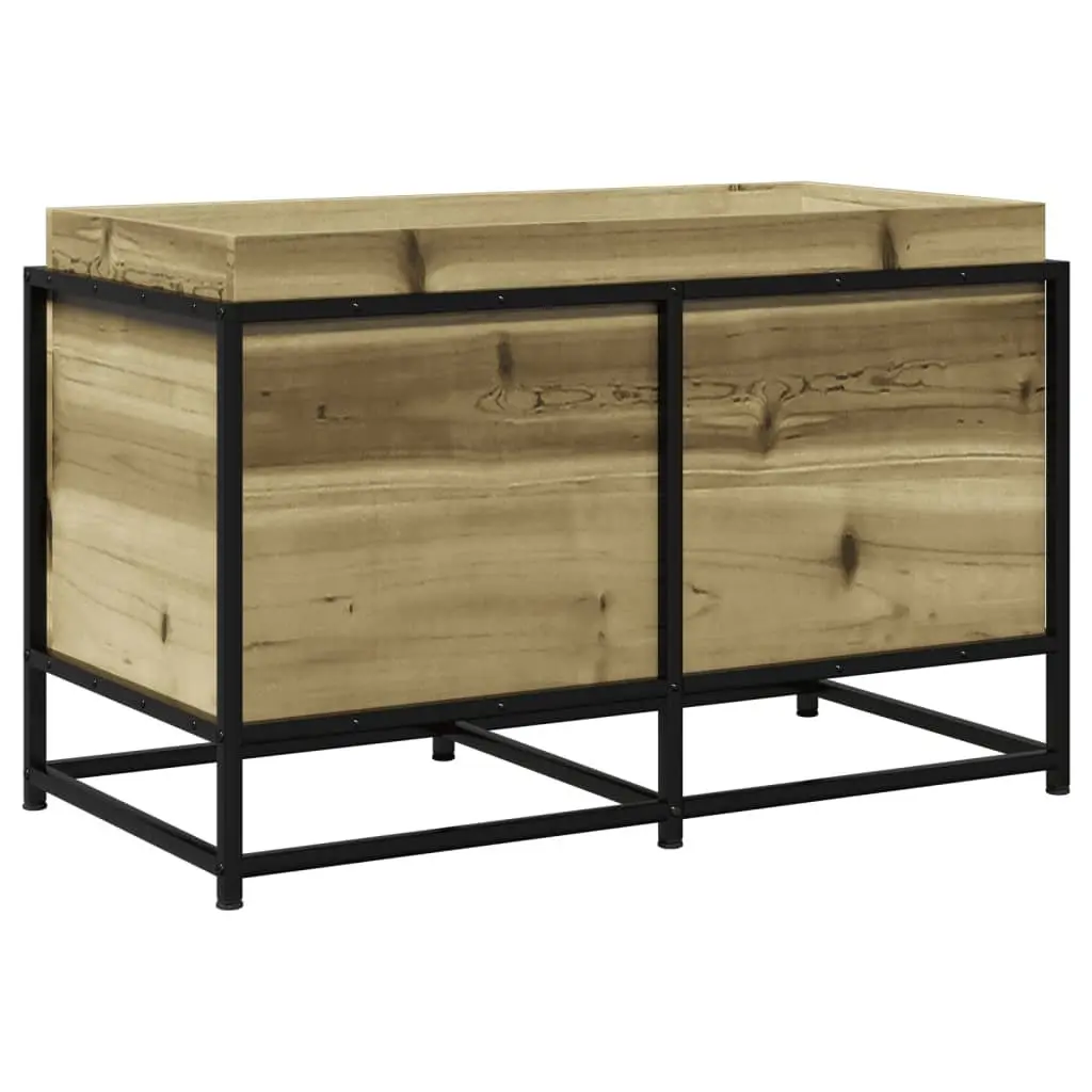 Garden Planter Box Outdoor Patio 80x40x50cm Brown Impregnated Pine Wood Steel Frame
