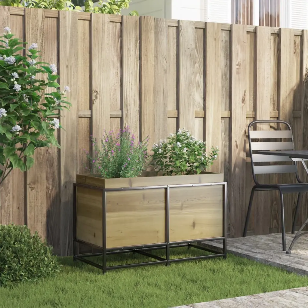 Garden Planter Box Outdoor Patio 80x40x50cm Brown Impregnated Pine Wood Steel Frame
